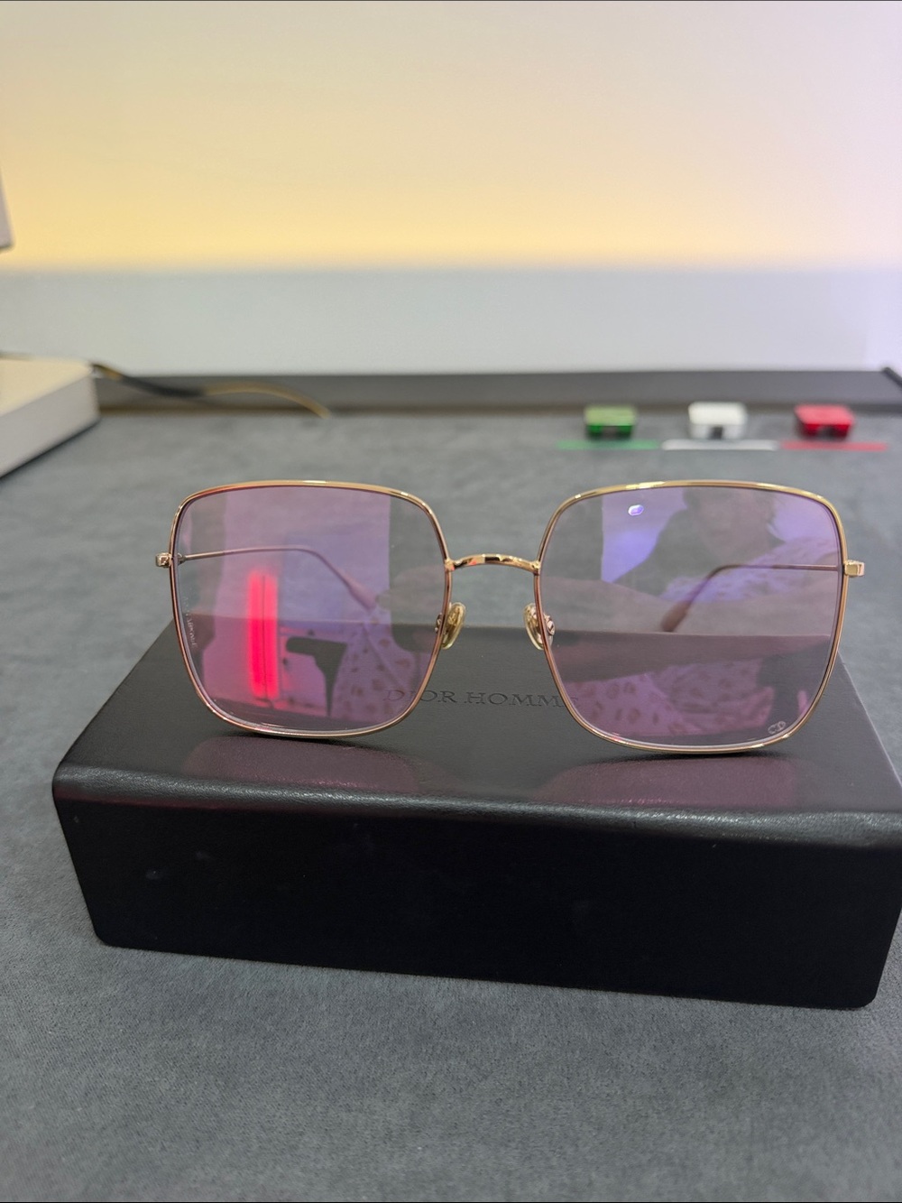 Gold Frame Pink Lens Women's Square Sunglasses